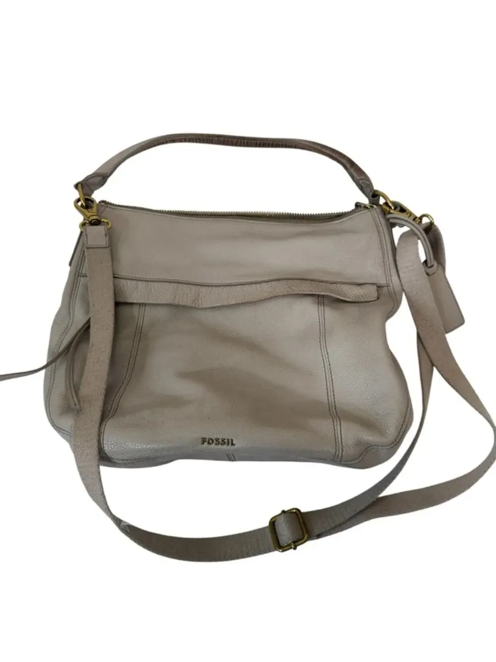 Fossil Grey Pebbled Leather Hobo Handbag Womens Purse Bag Fall Damaged